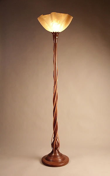 Carved Top Walnut Torchiere with Cherry Tendrils
