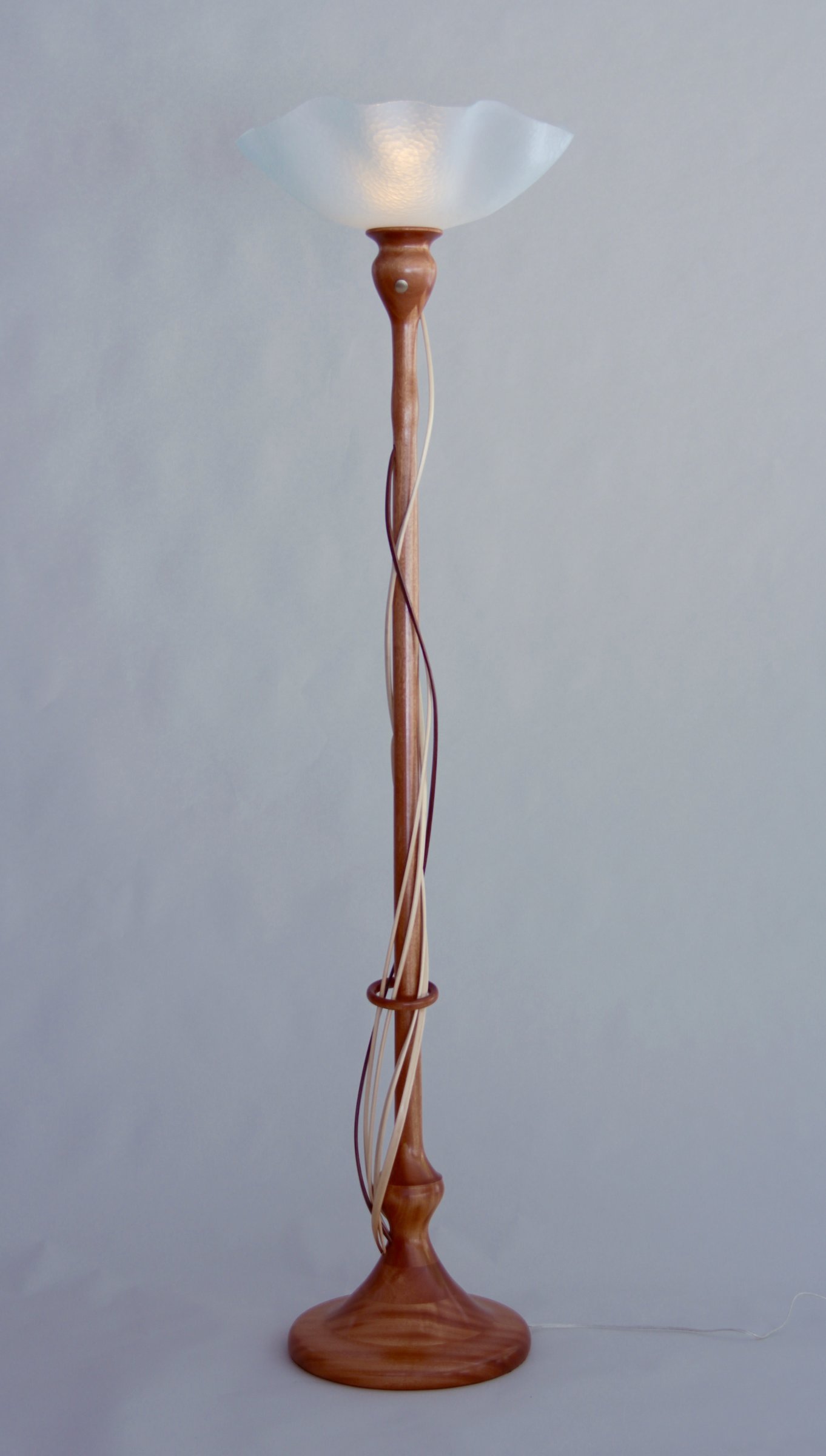Sapele Torchiere with Maple and Walnut Tendrils