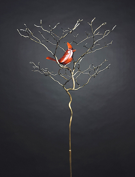 Organic with Bird 55 by Charles McBride White (Bronze & Steel Metal Sculpture) | Artful Home
