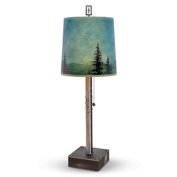 Midnight Sky Steel Table Lamp on Wood