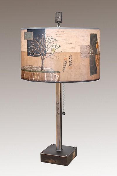 Wander Steel Table Lamp on Wood With Rectangle Finial