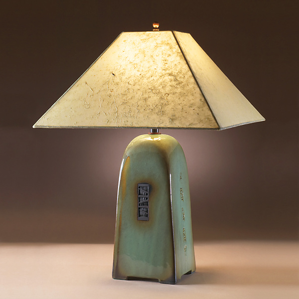 North Union Lamp in Celadon Glaze with Natural Lokta Shade