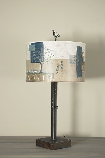 Wander Steel Table Lamp on Wood with Fleur Finial