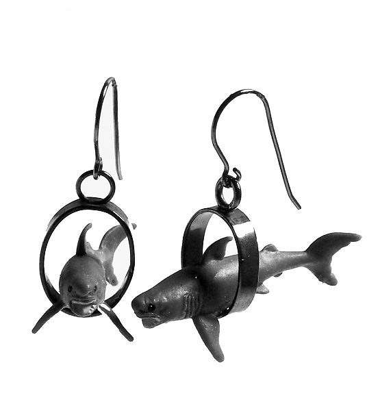 Sharks in Oval Earrings