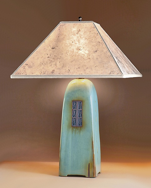 North Union Lamp in Celadon Glaze with Mica Shade