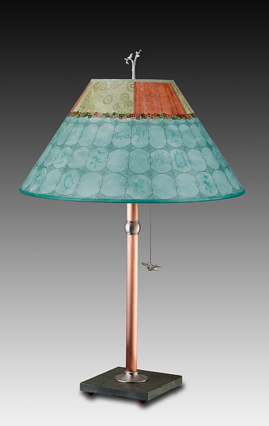 Paradise Pool Copper Table Lamp with Large Conical Shade