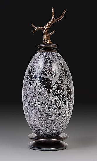 Grana Mali Plavo: Black & White Elongated Sphere by Eric Bladholm (Art Glass Vessel) | Artful Home